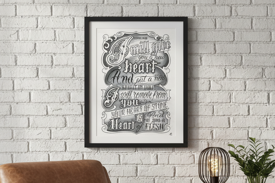 Ezekiel 36:26 Bible Verse Wall Art - New Heart Scripture Print