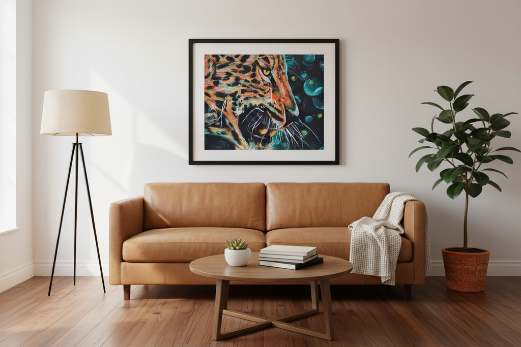 Jeremiah 13:23 leopard spots scripture print in room setting - Christian wall decor lifestyle mockup