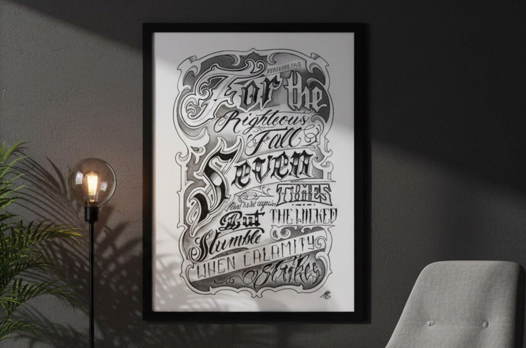 Proverbs 24:16
Bible verse wall art print - For though the righteous fall seven times they rise again - minimalist scripture typography on white background