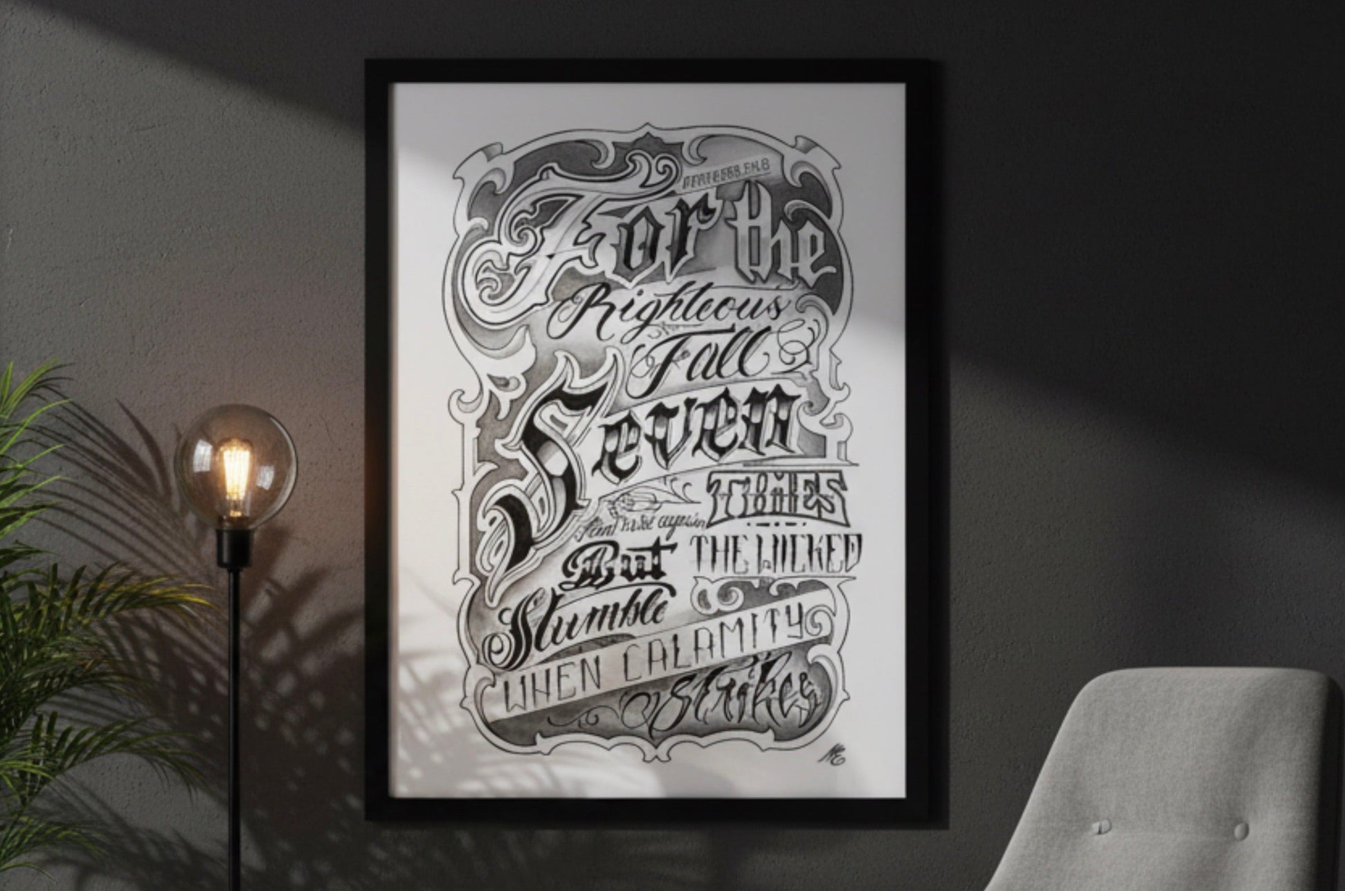 Proverbs 24:16
Bible verse wall art print - For though the righteous fall seven times they rise again - minimalist scripture typography on white background