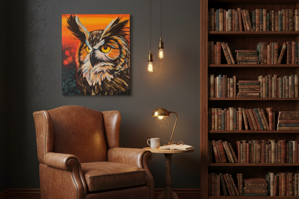 Psalm 102:6 Bible verse canvas print styled in a dark study with warm ambient lighting