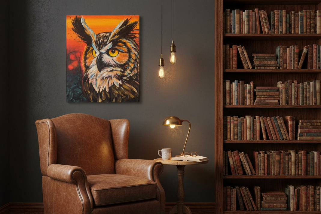 Psalm 102:6 Bible verse canvas print styled in a dark study with warm ambient lighting