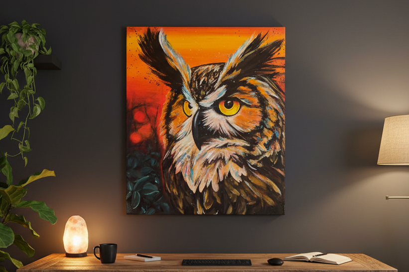 Psalm 102:6 scripture canvas print displayed in a moody home office interior