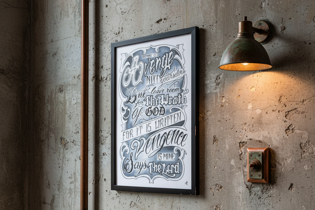 Romans 12:19 Bible verse wall art print - Vengeance is mine I will repay says the Lord scripture - Modern faith typography