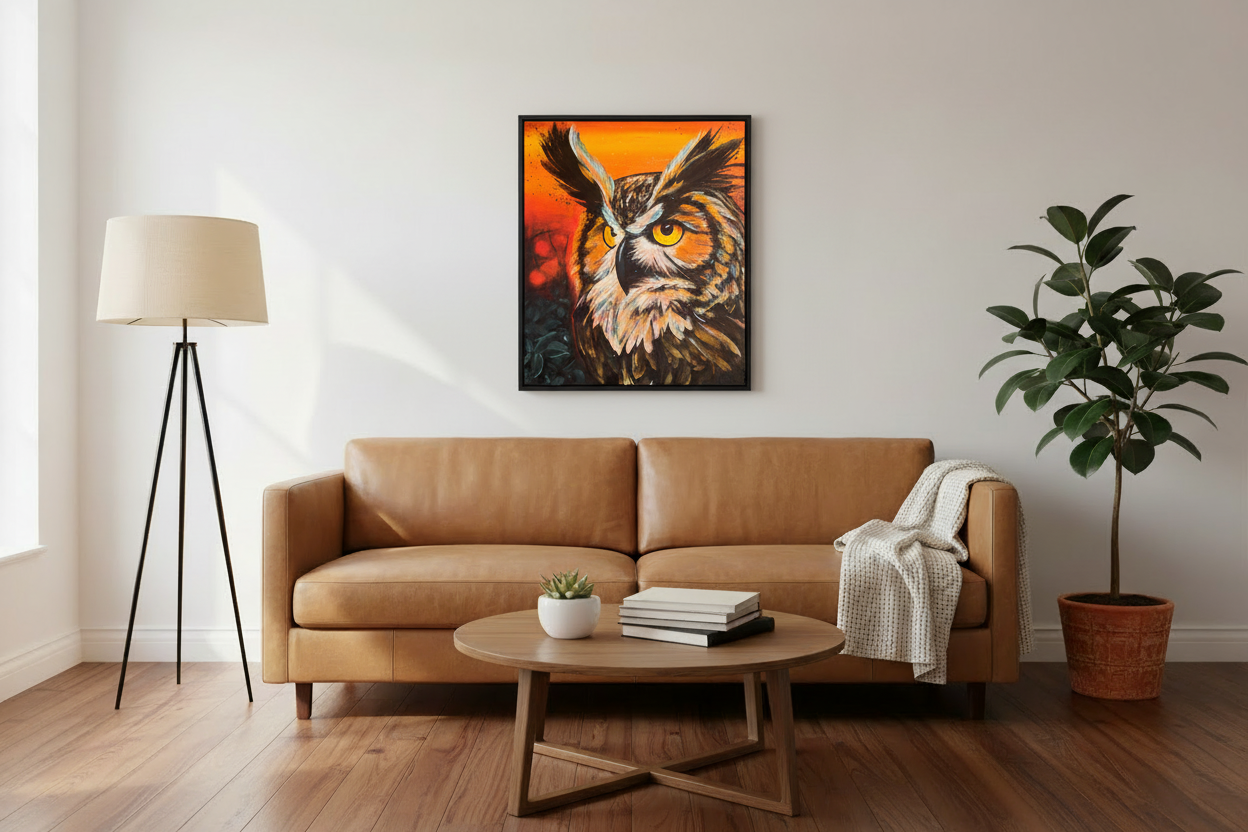 Psalm 102:6 desert owl scripture canvas print in a styled interior room setting