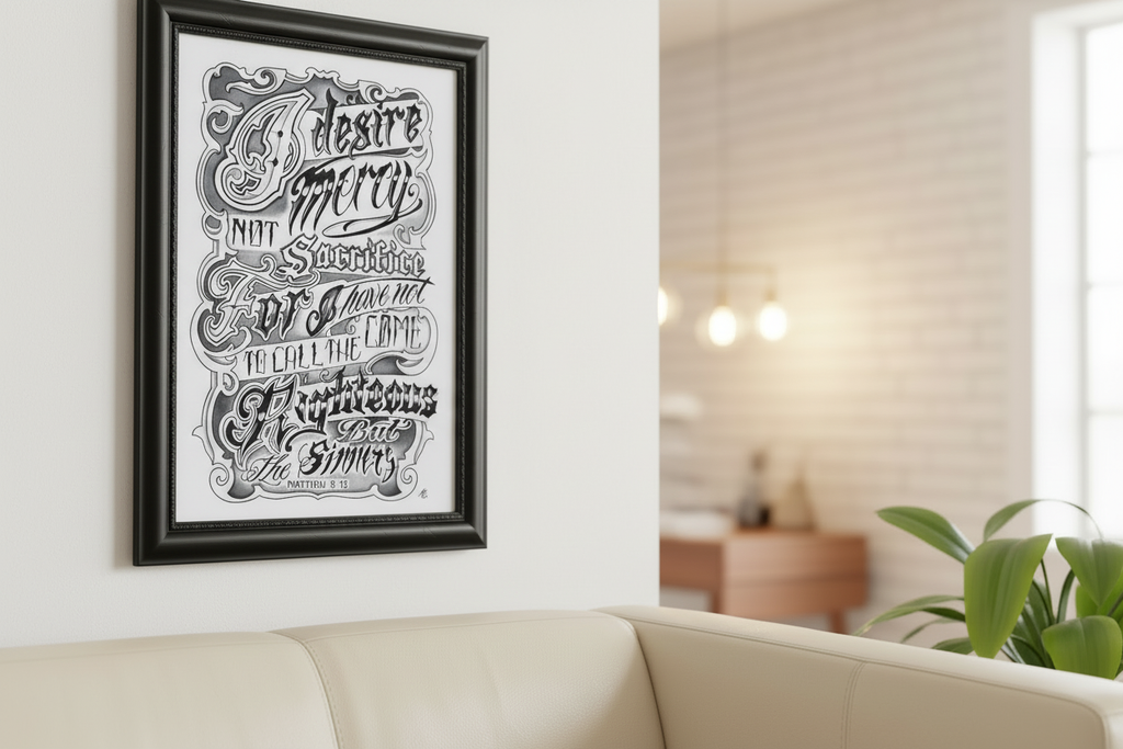 Matthew 9:13 Bible Verse Art Print - angled view showing fine art print quality
